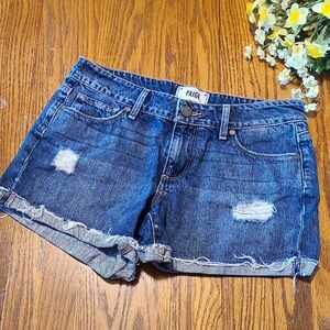 PAIGE Blue Distressed Jimmy Jimmy Jean Shorts with Rolled Hem 25